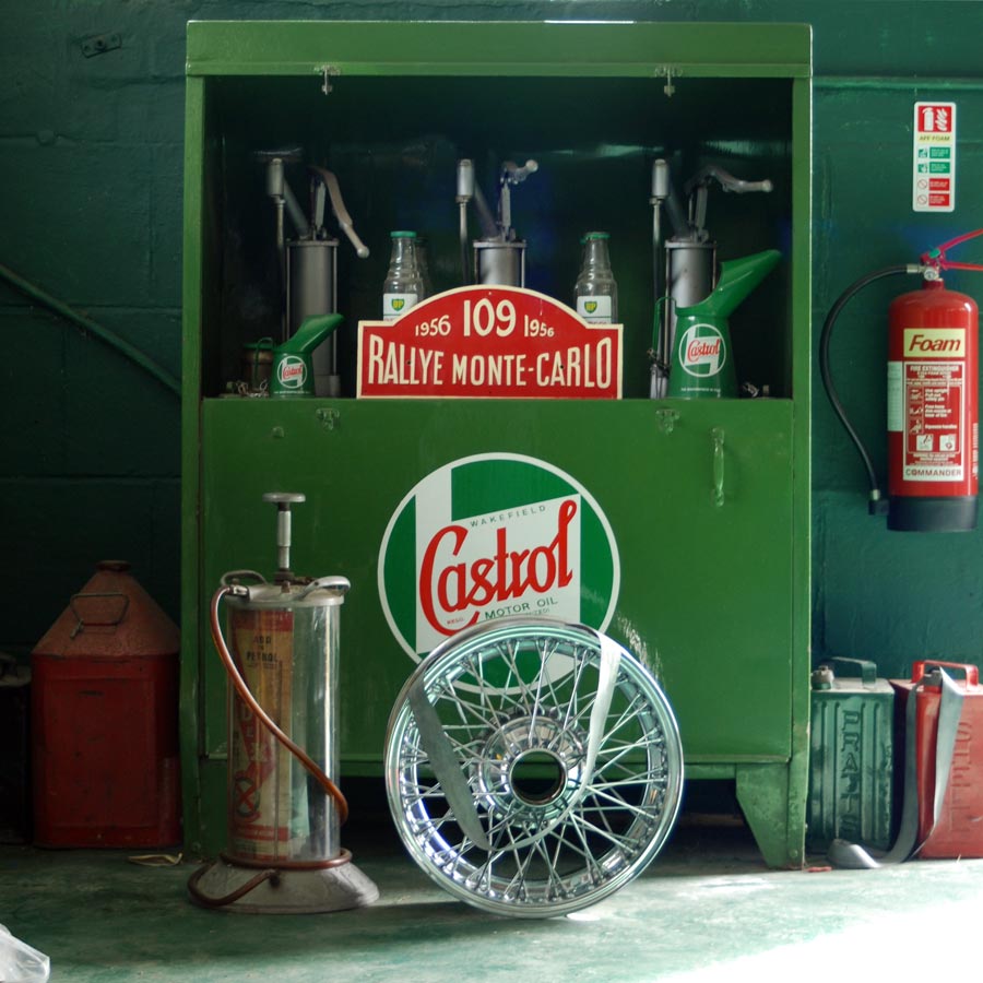 For sale: A beautiful, working Castrol-branded oil dispenser as seen on petrol forecourts and in racing pits through the forties and fifties. This one was fully restored in 2003.